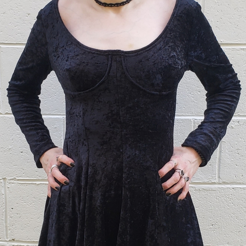 Vintage 90's Black Crushed Velvet Dress